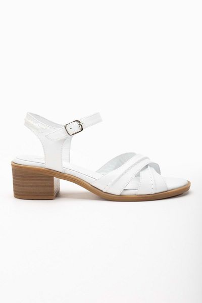 ANALİN SHOES White Genuine Leather Women's Heeled Sandals - Ankle Strap, Cross Saddle