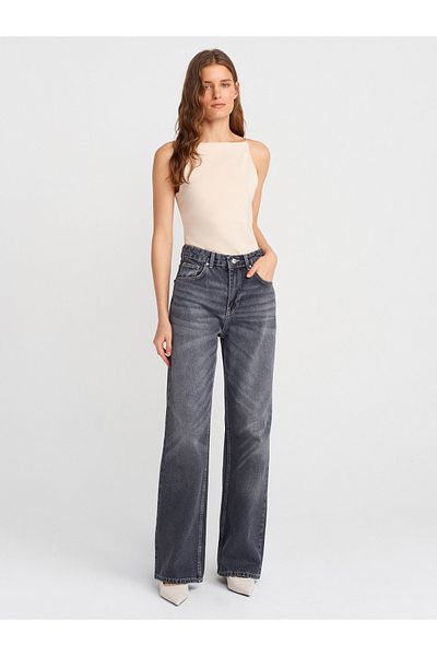 Dilvin 71794 Stonewashed Wideleg Denim Trousers-Anthracite