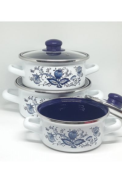 Avşar Enamel Poppy Pot Set 14/16/18 cm 1/1.5/2 Liters