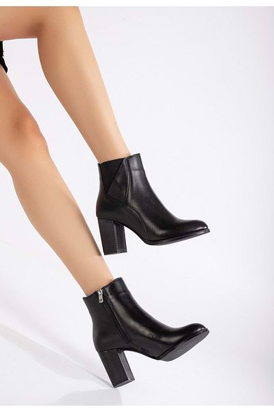 ANALİN SHOES Cizme cu toc de damă din piele naturală negre - design elastic