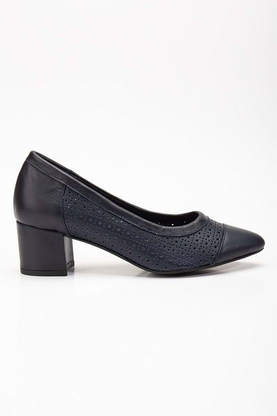 ANALİN SHOES Pantofi cu toc de damă perforați din piele naturală bleumarin