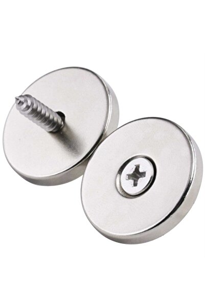 Dünya Magnet 2 Adet D20mm X 7/4mm X 3mm Havşa Delikli Güçlü Vida Atılabilir Neodyum Mıknatıs (2'li Paket)