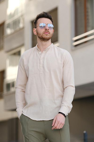 Oksit Ανδρικό πουκάμισο Zareh Slim Fit Crinkle Pattern Half Patch γιακά