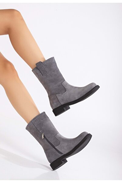 ANALİN SHOES Γκρι Suede Γνήσιο Δερμάτινο Γυναικείο Μποτάκι