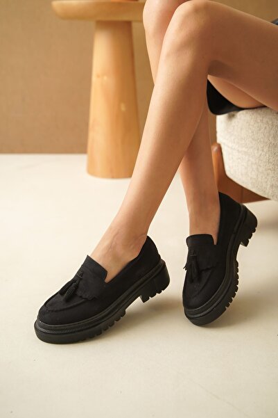 GOFFSHOES Черни дамски мокасини от велур - обувки с ресни Stew