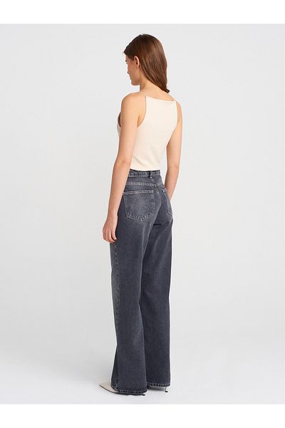 Dilvin 71794 Stonewashed Wideleg Denim Trousers-Anthracite