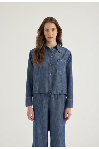 Masha Kate Cămașă cu șireturi cu aspect denim