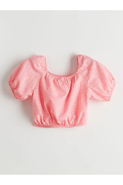 LC Waikiki LCW ECO Ροζ τετράγωνος γιακάς Floral κοριτσίστικη μπλούζα