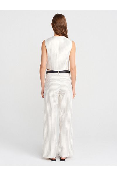 Dilvin 71620 Belted and Wide Leg Fabric Trousers-White