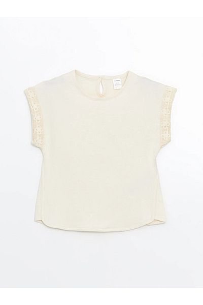 LC Waikiki Μπλούζα για κορίτσια LCW Kids Beige Crew Neck Basic