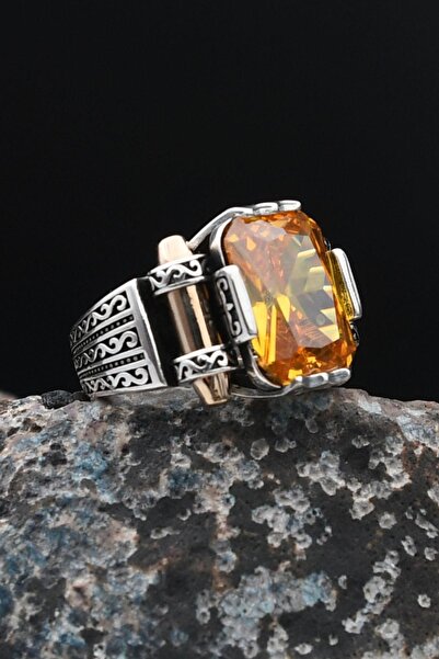 Prestige 925 Ayar Gümüş Sitrin Baget Taşlı "Şah Cihan" Yüzüğü