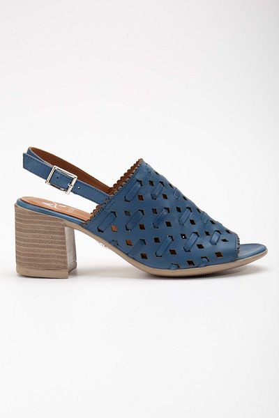 ANALİN SHOES Sandale cu toc împletite cu laser din piele naturală albastră