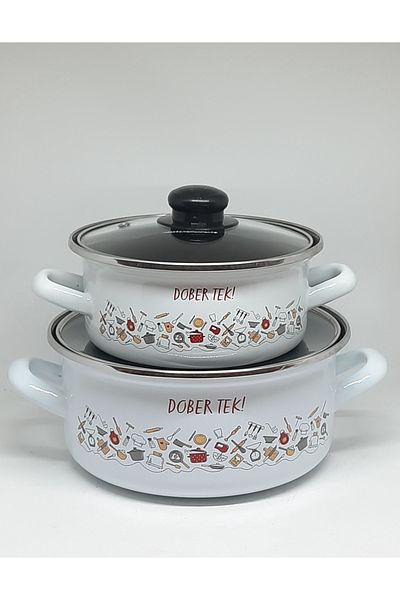 Avşar Enamel Evi̇m 16-20 cm Diameter 1250 Ml-2.5 Liter Double Enamel Pot Set