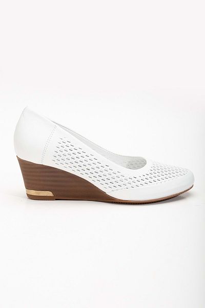 ANALİN SHOES White Wedge Heeled Honeycomb Printed Genuine Leather Women's Shoes