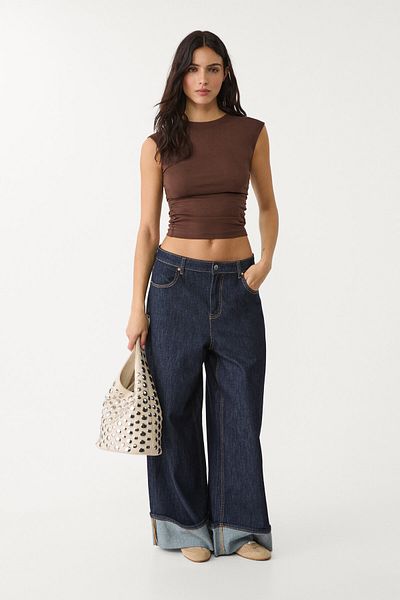 Stradivarius Basic fitted T-shirt with gathering