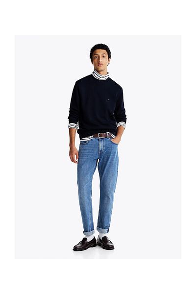 Tommy Hilfiger Pulover pentru bărbați albastru bleumarin - bumbac, ocazional, logo-ul mărcii, MW0MW37237-DW5