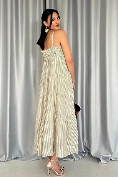 ZISHAN Καλοκαιρινό φόρεμα από λινό ύφασμα με λουράκι με ρίγες Gipe 4201