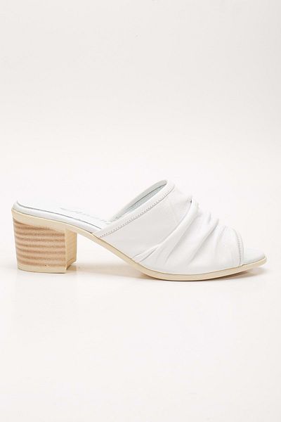 ANALİN SHOES White Genuine Leather Wrinkled Heeled Women's Slippers