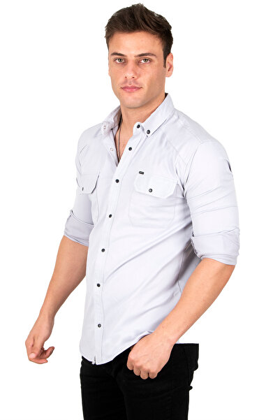 DeepSEA Ανδρικό πουκάμισο με διπλή τσέπη με λεπτό ριμπ γκρι Lycra 2300421