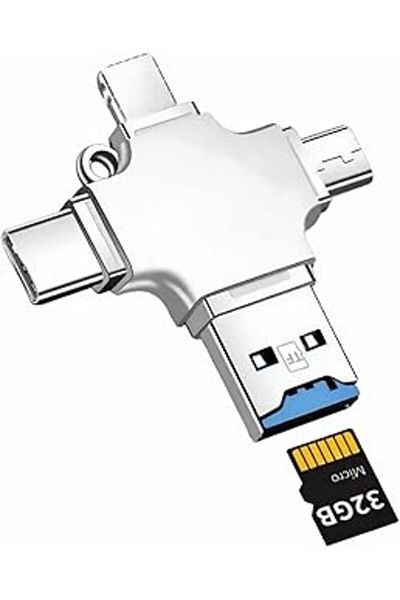 Hepta Collection Kyrotech 4 في 1 قارئ بطاقة Micro SD للهواتف الذكية قارئ بطاقة ذاكرة Lightning، Micro Us