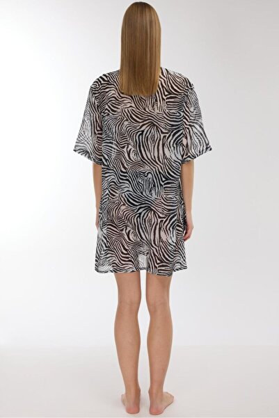 AYYILDIZ 4805 Black and White Patterned Beach Dress