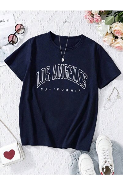 MORNİNG KİDS Kız-Erkek Çocuk Lacivert Los Angeles Baskılı Penye Kısa Kollu Ti...