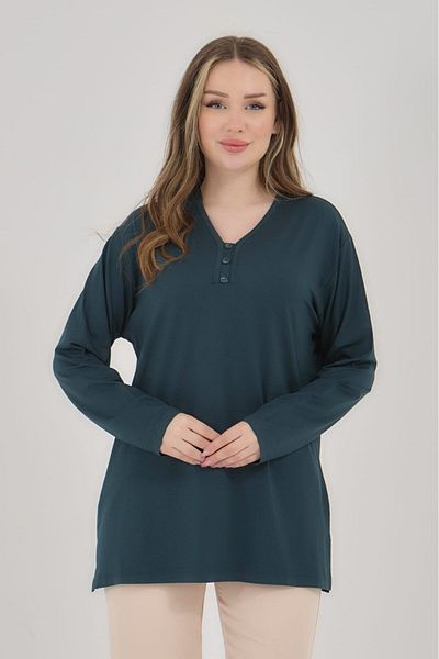 Fresh&Moda Γυναικεία χτενισμένη βαμβακερή μπλούζα με λαιμόκοψη V Lycra Plus Size Μεσήλικας Mother