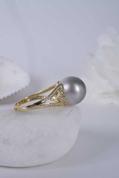 Aksesuaring Okyanus İncisi Gri renkli Gümüş Yüzük