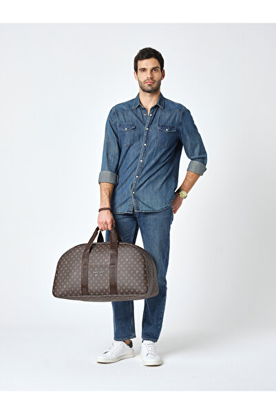 Pierre Cardin 04pc001206 El Valizi Bavul Spor Çantası Valiz Baskılı Kahverengi