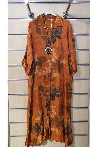 Park Moda Rochie cămașă de in Model frunze