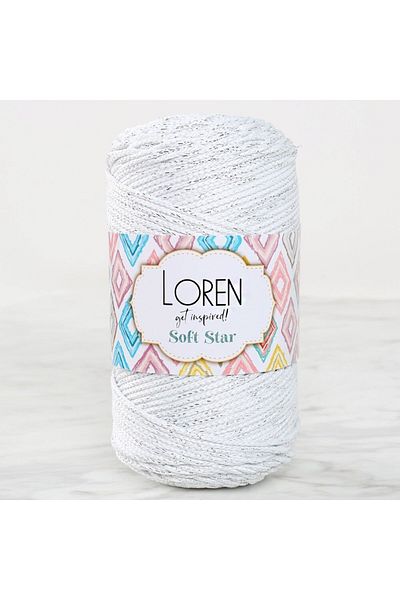 SAVA HOME COLLECTİON Λευκό Μακραμέ Σχοινί Ασημί Glitter Loren Soft Star - RM10