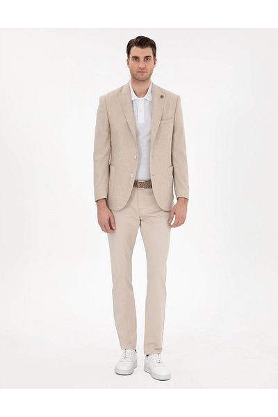 Pierre Cardin PİERRE CARDİN WOVEN Μπεζ Slim Fit Canvas Παντελόνι