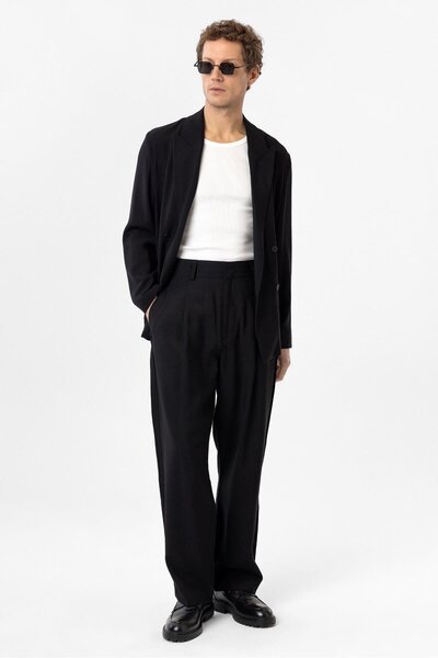 Antioch Black Pleated Baggy Fit Men's Trousers