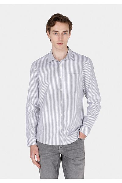 Colin's Slim Fit Shirt Neck Striped Men's Gray Long Sleeve Shirt