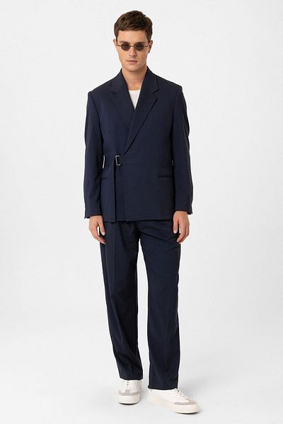 Antioch Navy Blue Belted Relax Fit Men's Blazer Jacket