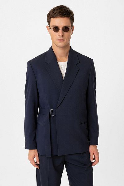 Antioch Navy Blue Belted Relax Fit Men's Blazer Jacket