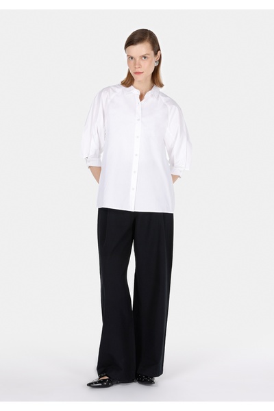 Colin's Regular Fit Shirt Neck Düz Kadın Beyaz ¾ Kol Gömlek