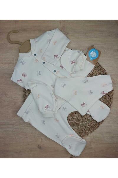 KIPIRIK BABY 5-Piece Butterfly Patterned Hospital Release Baby Girl Suit 100% Natural Cotton