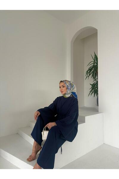 FMN Moda Sleeves Ribbon Bow Detail Design Jacket Blouse Trousers Brand Equivalent Three-Piece Islamic Casual Stylish Suit