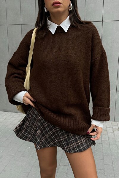 Eka Γυναικείο Πλεκτό Πουλόβερ Καφέ 1014-2217