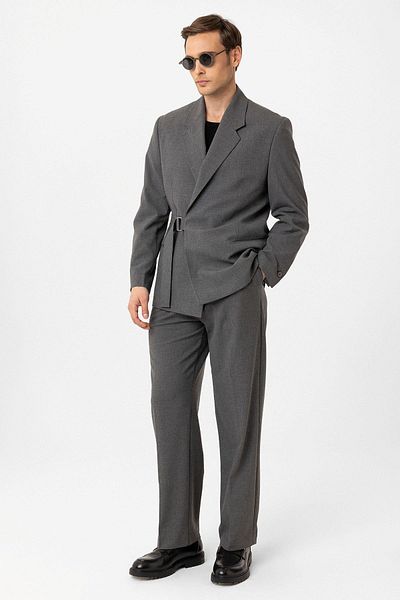 Antioch Gray Belted Relax Fit Men's Blazer Jacket