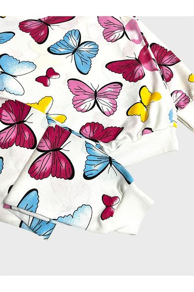 ALİŞ KİDS Set de pijamale sezoniere pentru fete, bumbac, alb, roz, cu mâneci lungi, cu modele de fluturi