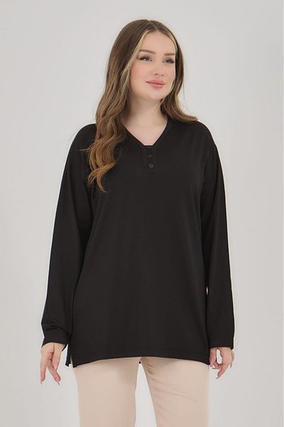 Fresh&Moda Γυναικεία χτενισμένη βαμβακερή μπλούζα με λαιμόκοψη V Lycra Plus Size Μεσήλικας Mother