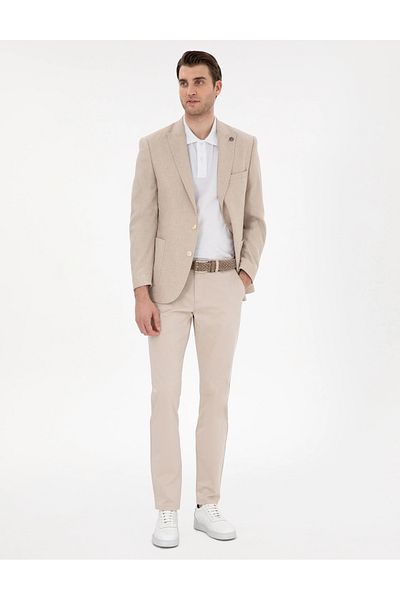 Pierre Cardin PİERRE CARDİN WOVEN Μπεζ Slim Fit Canvas Παντελόνι