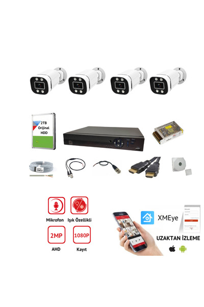 SUNVEO 4 Kameralı Dahili Mikrofonlu 7/24 Renkli Görüşlü 5mp Ahd Kamera Seti