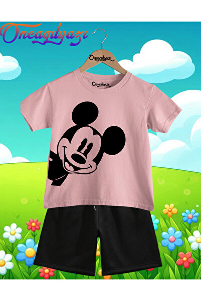 oneagılyazı Yanda Mickey Mouse Štampano Oversize kroj Dječje šortseve T-shirt...