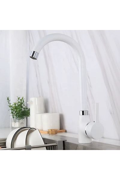 Sardıcı White Kitchen Faucet Hot Cold Double Water Inlet Kitchen Sink Faucet