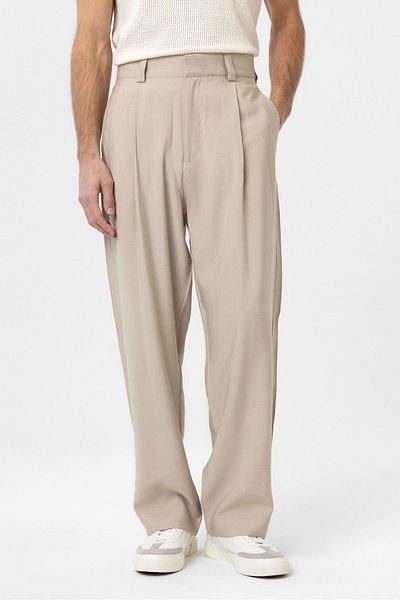 Antioch Beige Pleated Baggy Fit Men's Trousers