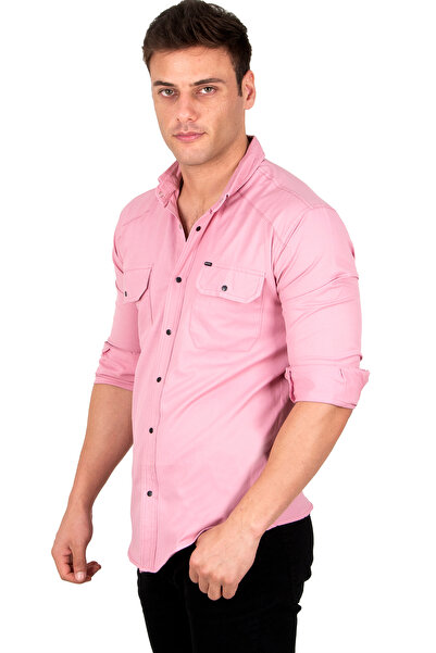 DeepSEA Ανδρικό πουκάμισο με διπλή τσέπη με λεπτό ριμπ ροζ Lycra 2300421