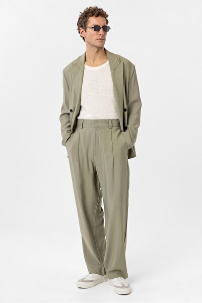 Antioch Haki Pileli Baggy Fit Erkek Pantolon